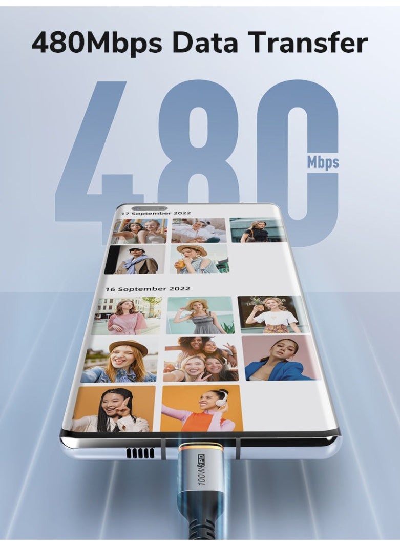 كابل تايم كابل شحن جديد من نوع USB-C إلى USB-C بقوة 100 واط - Image 4